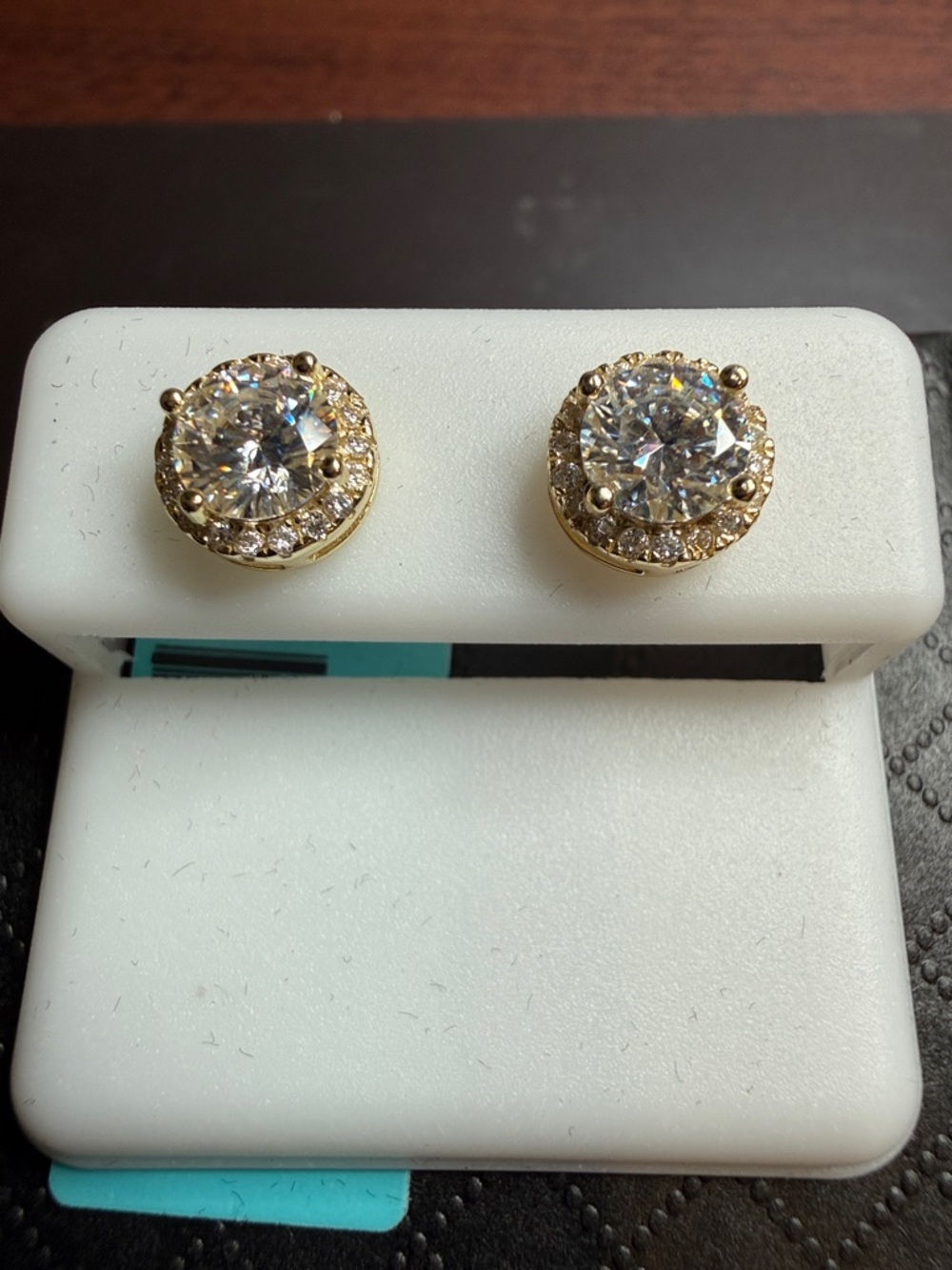 Gold Halo Round Sterling silver Moissanite Stud Earrings